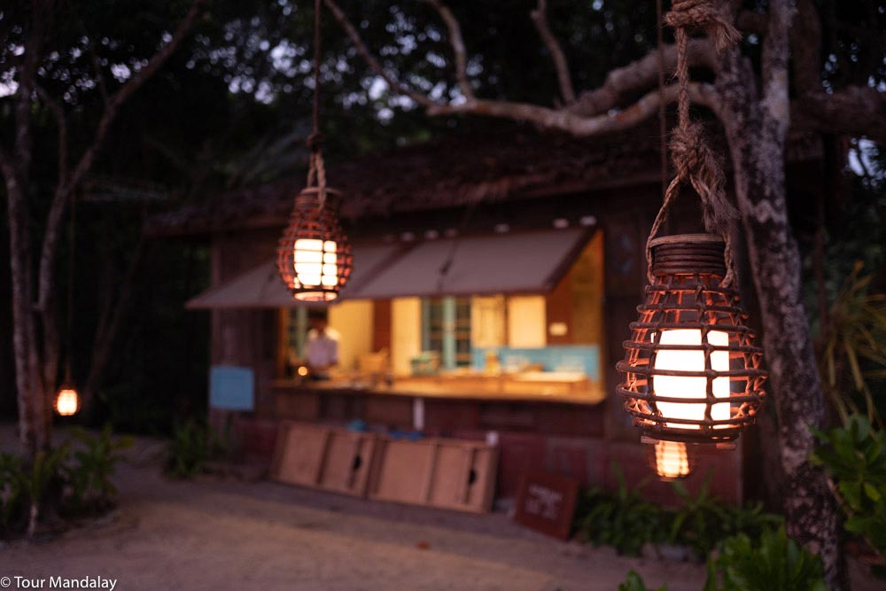 Lanterns gently illuminate the River Cafe seating area